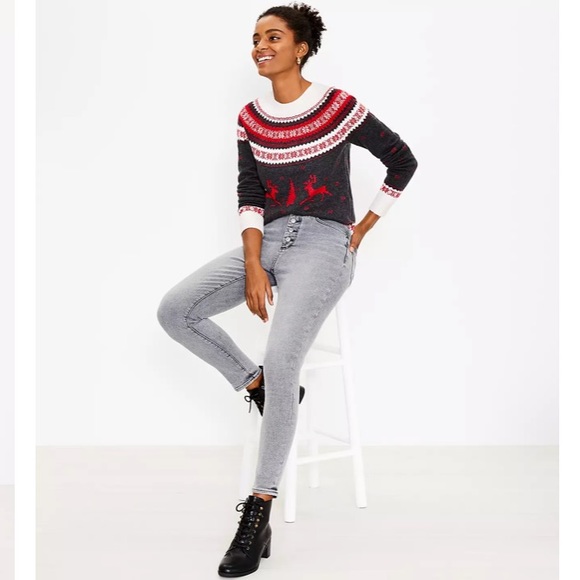 LOFT NWT Button Front High Rise Skinny Jeans In Vintage Grey Wash - Picture 2 of 3